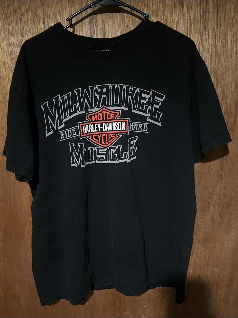 Harley-Davidson Black Tee with Orange & White Bar & Shield Graphic